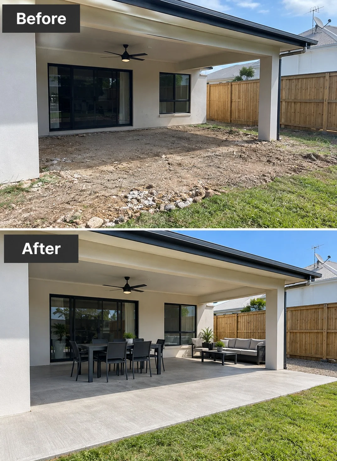 Patio transformation before and after in Palmerston North