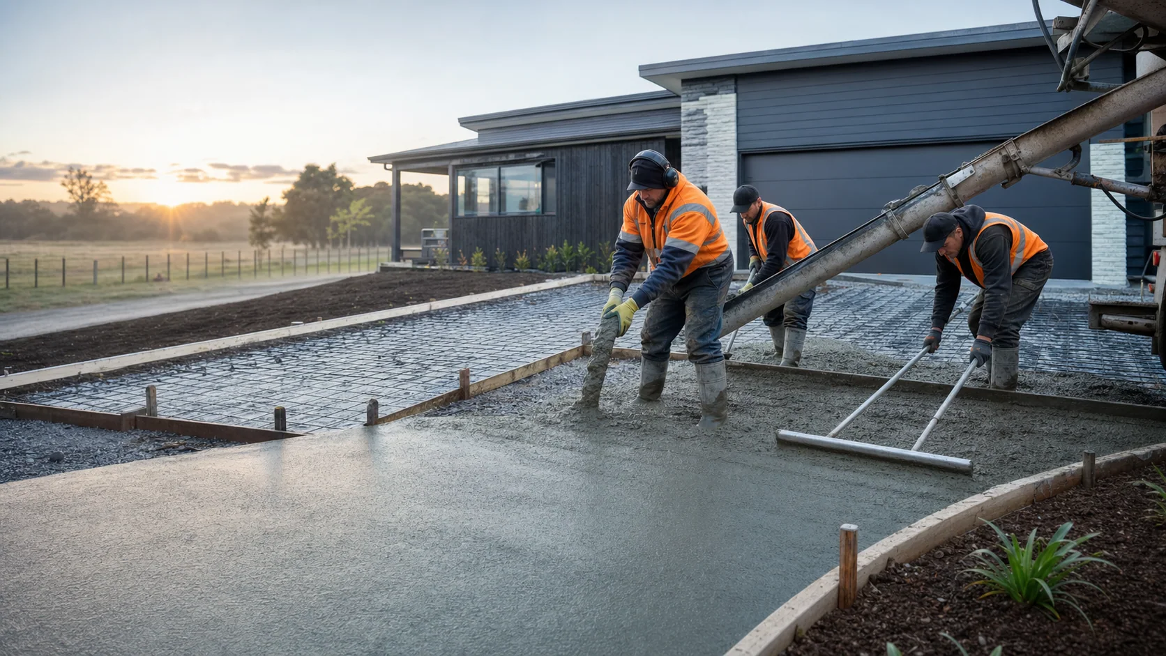 Commercial concrete driveway installation in progress
